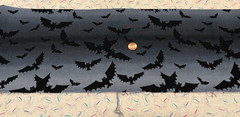 Black Bats* Yellow Eyes* Flying on Grey/Black * Northcott *100% Cotton* 8″x22″