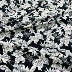 Spandex Fabric 4 way Stretch White & Black Flowers Print by Yard for Swimwear