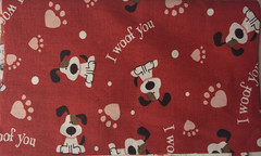(2) Fat Quarters “I Woof You” Valentines Cotton Fabric (approx 17.5 x 22″)