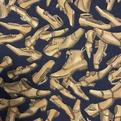 Shoes Boots Cotton Fabric BTY Old Fashioned Navy Blue Beige OOP HTF Rare Unique