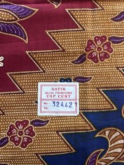 Vintage Indonesian Batik Fabric Cotton Floral Geometric Blue & Red Sarong 75×46