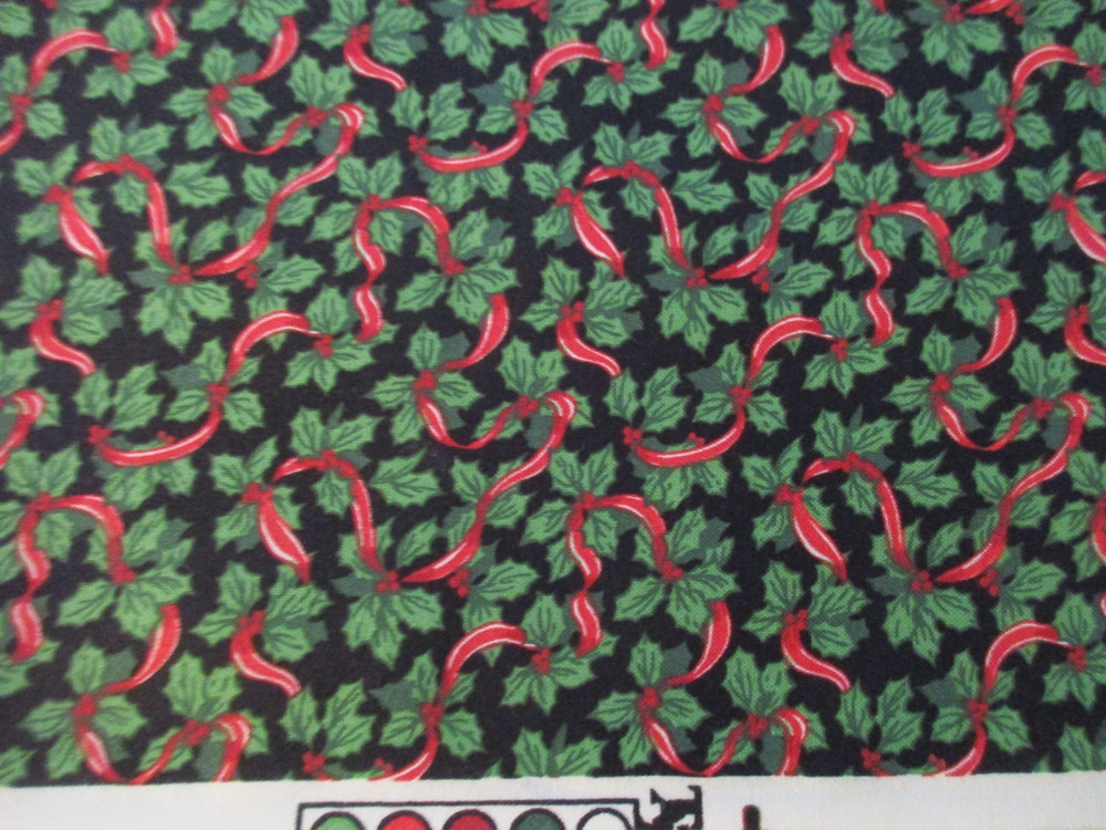 Red Berries & Holly Ribbons Christmas Holiday Cotton Fabric 1 FQ Approx 18 x 21
