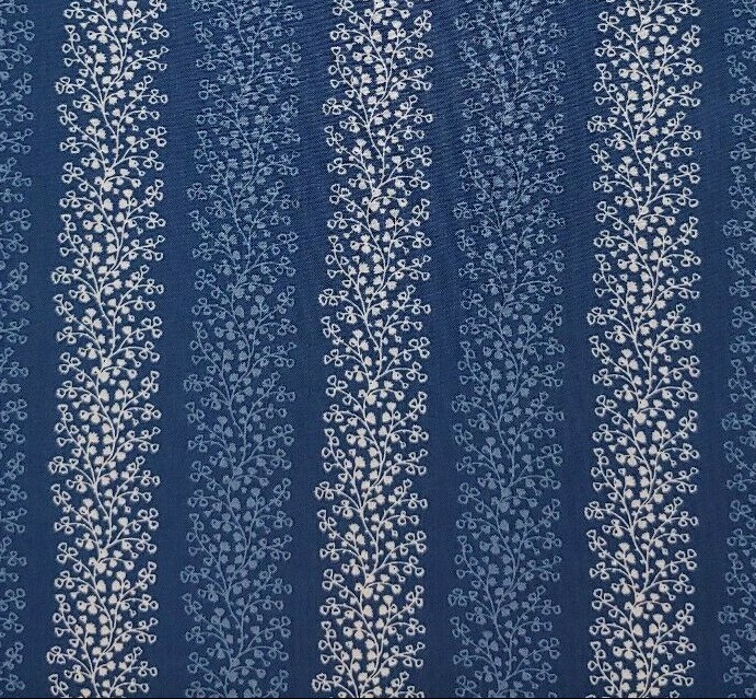 White Blue Floral Fabric TIMELESS Stripes Quilters Cotton 3 Continuous Yards