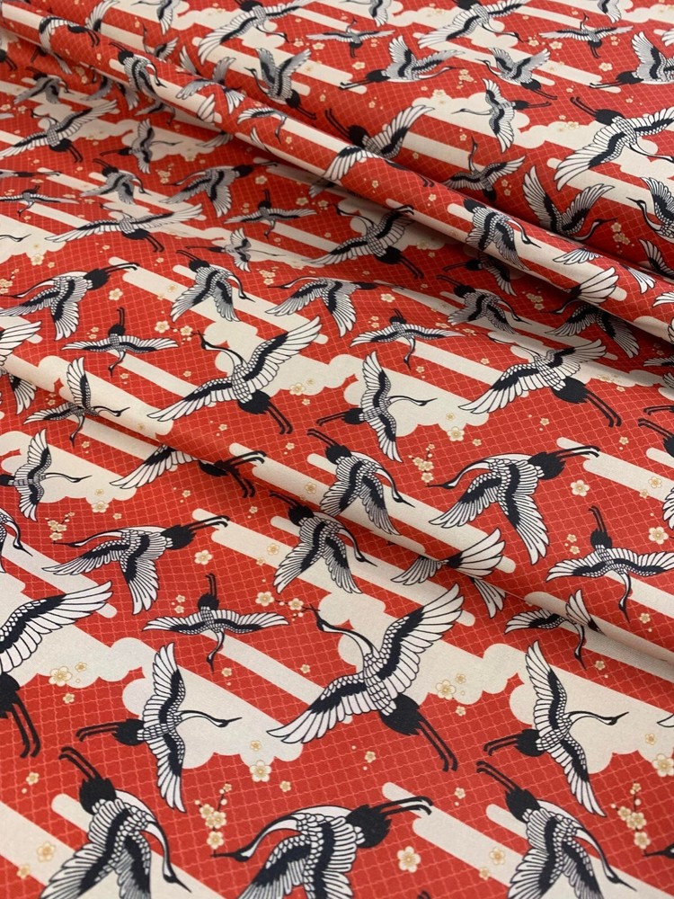 Kimonos & Koi – Japanese Cranes Red – Paintbrush Studio Cotton Fabric
