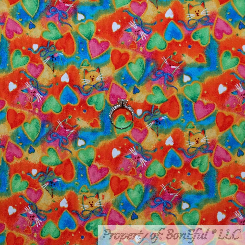 BonEful FABRIC FQ Cotton Quilt Red White Kitty Cat Heart Tie Dye Rainbow Dot Bow