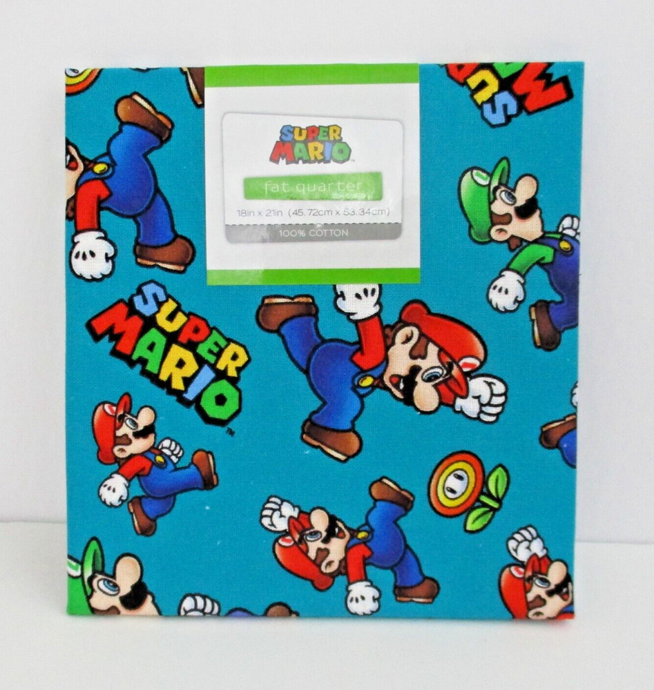 Super Mario Luigi Fat Quarter Blue 100% Cotton Quilting Crafting