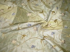 10 YDS FABRICUT 100% SILK FLORAL PLAID CHECK EMBROIDERY DRAPERY FABRIC FOR LESS