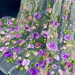 130x45cm 3D Embroidery Rose Flower Mesh Fabric for DIY Wedding Dress Veil Sewing