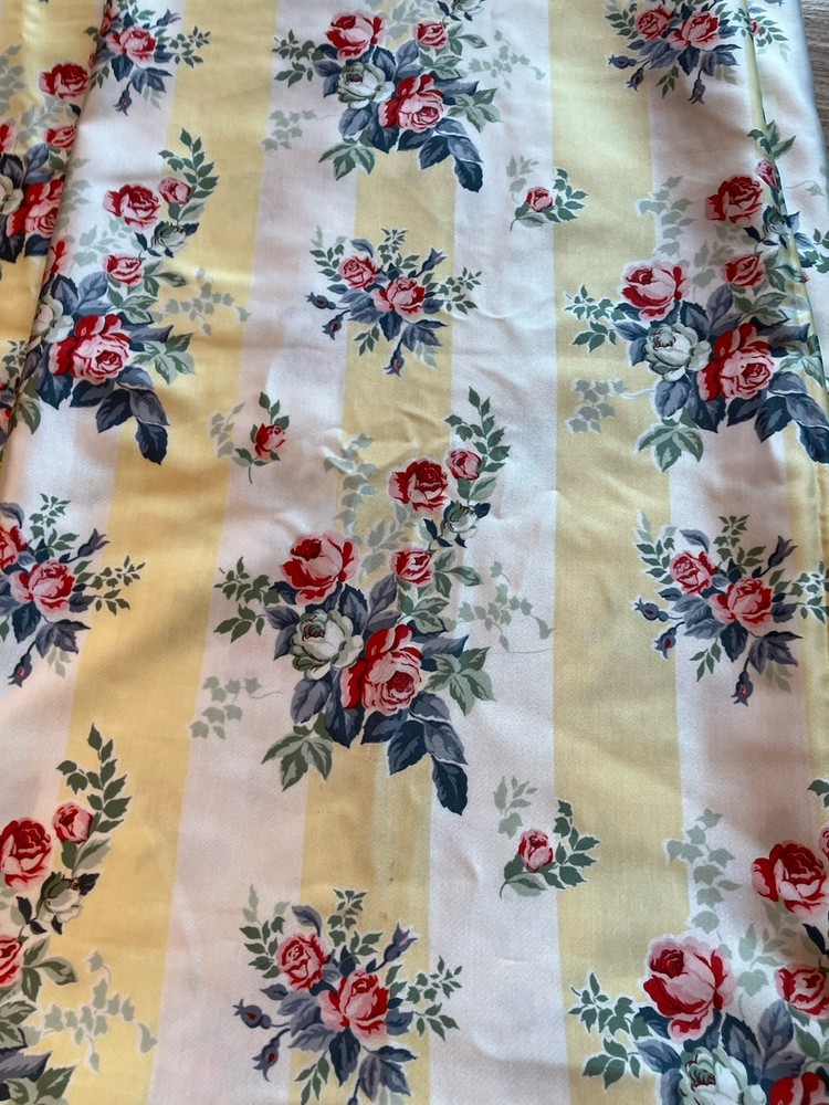 Floral Stripe Fabric 97” X 61” Yellow Cream Stripe Roses Flowers Defect Read