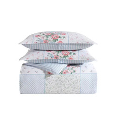 Hope Patchwork 7-Piece Blue Pink and Green 100% Cotton Full/Queen Bonus Duvet Co