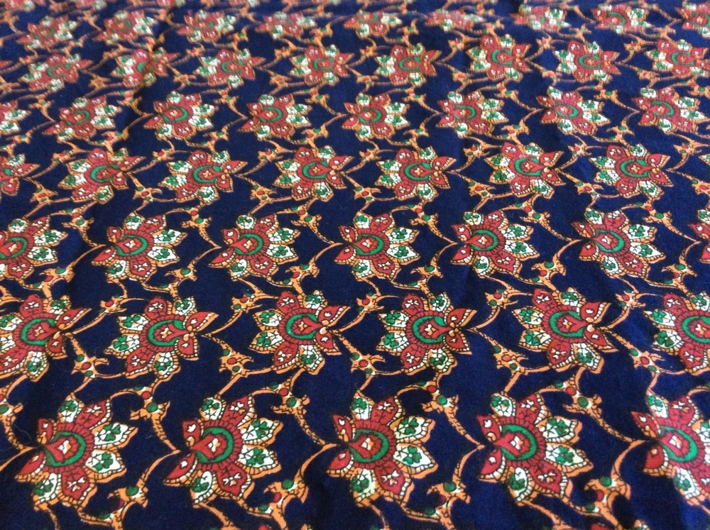 FAN FLOWERS ON NAVY COTTON–1 3/8 YARDS