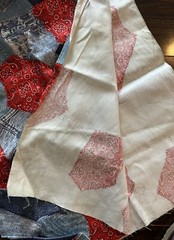 1960s Vtg Patchwork Jeans Denim Patchwork Linen Fabric 45×46” AMAZING Quality