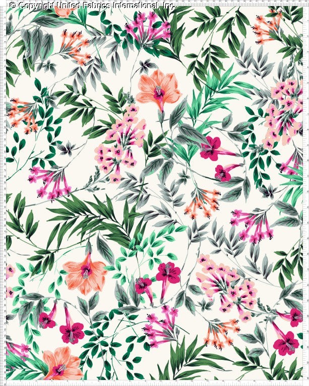 Challis Rayon Printed Kaya Woven Fabric, Hibiscus Floral Dress Sewing Fabric