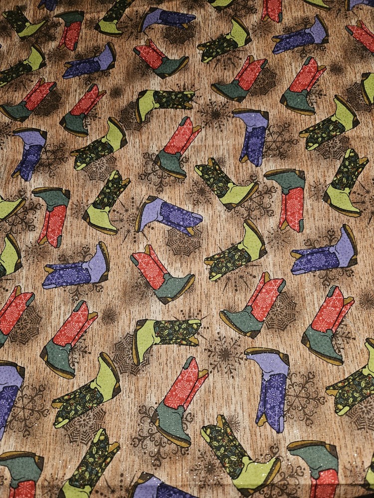 Jo-Ann Glitter Colorful Cowboy Boots Allover Cotton Fabric 37″ X 42″ Wide