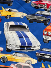 Alexander Henry PURE MUSCLE Cars Cotton Fabric Royal Blue 18″ X 43″ New 2004