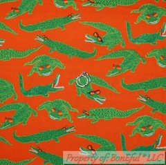 BonEful FABRIC FQ Cotton Quilt Black Orange Green Crocodile Alligator Florida US