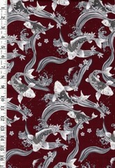 Japanese-Cosmo Stylized Koi, Mt. Fuji & Grt Wave – SP3700-2C-Maroon-By Half Yard