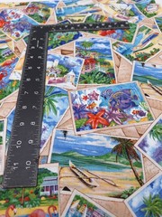 1 yd Tropical Vacation Fabric D#12386 Cotton 42 inches wide Postcards Birds Boat