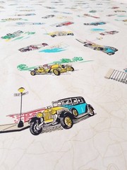 VTG Novelty Antique Cars Tossed on Map Detail by Princess Fabric # 309 BTHY
