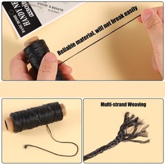 55Yards Waxed Thread with 7 Pcs Leather Needles for Hand Sewing 150D Black