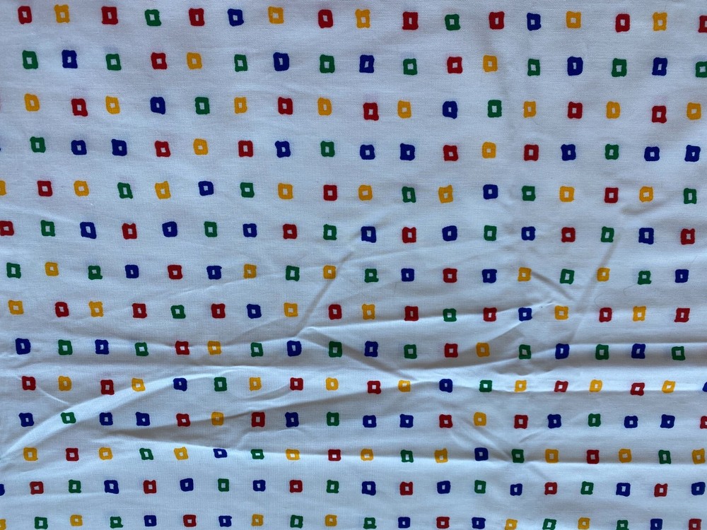 WAVERLY FABRIC~Paint Box~OFF WHITE~Blue Red Yellow Green Squares~49 x 65~COTTON~