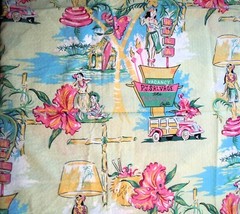 Hawaiian Fabric “The Outrigger Cafe” P.J. Salvage Vintage 1 Yard Piece X WOF