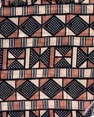 African Print, Chiffon Fabric – Black, Brown, Beige “Soro Soke”, ~2 Yards