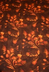 Vtg. 5 Yards Floral Dress Fabric Warm Autumn Brown Orange 60″ Wide Nice Drape