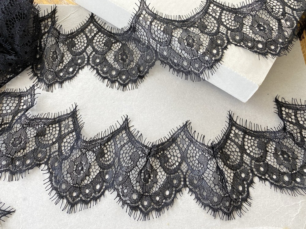 2 Pieces Black Eyelash French Lace Trim for Sewing/Crafts/Lingerie/2.75″ Wide