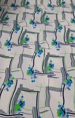 VTG 1972 Mid Century Fabric 4 Yards 44″ Blue Green Berry Geometric Mod Polyester