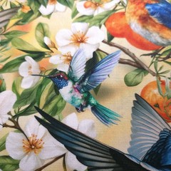 Good Fortune Birds Orange Blossoms Multi Cotton Fabric 44″ By The Yard