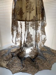 Brianna GOLD Polyester Floral Embroidery with Sequins on BLACK Mesh Lace Fabric