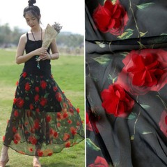 3D Embroidered Flower Sheer Chiffon Fabric Bridal Wedding Dress Cloth 100*150 cm