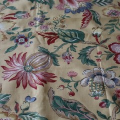 Vtg Linen Jay Yang Spectrum Home Fabric, Yellow, Pink, Blue Floral 2.4 yds