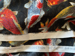 Hoffman Int Kimono Collection Cotton Fabric Asian Goldfish 4 Yd Metallic OOP