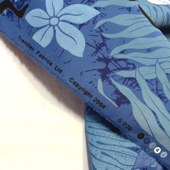 Blue White Black Tropical Ethnic Large Floral Print Cotton 21 inch Wide 3 Yards
