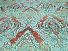 Chenille Damask Taupe/Gold/Red/Peachy/Cream High-End Heavy Very Elegant 59 x 55