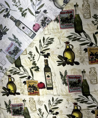 Gourmet Cuisine Olive Oil Bottle Theme Green Cotton Fabric BTHY #56