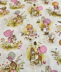 Vtg 70s Manes Cotton Blend Fabric Holly Hobbie Style Girls Pink Orange 2 Yds
