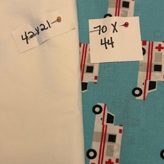 Ambulance Print and Solid White Cotton Fabric Bundle 2.52 Total Yards Teal Red