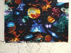 REMNANT STARGAZERS Planets Solar System Met Gold Print Cotton Quilt Fabric 13×21