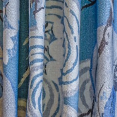Blue, White, Gray Printed Cotton Fabric by the Yard, 1 Yard Blue Cotton Fabric