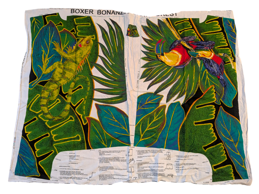 Boxer Bonanza Tropical Rainforest Jungle Princess Fabric Panel Toucan Iguana