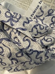 Vtg Concord Fabrics Joan Kessler 52 X 5 Yds Blue Bow On White Beauregard