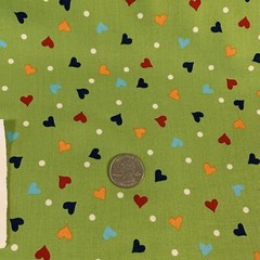 Hugs & Kisses Heart Fabric By Linda DeBono & Henry Glass Red Orange Green 1+Yds