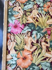 Alexander Henry Fabric Yd Mirage Sexy Pinup Island Girls Hibiscus Palm Leaves P