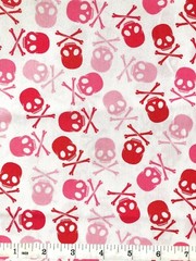 Skulls – Red and Pink on White by David Textiles – Quilt Fabric – Half Yard
