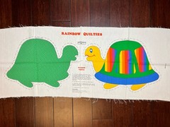 Vtg 80’s Cut & Sew Pillow Fabric Panel RAINBOW Quilties Turtle Green Back