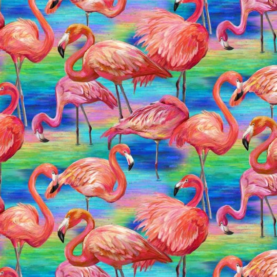 Fabulous Flamingos Allover Blue – Paintbrush Studio Cotton Fabric