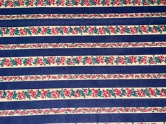 By 1/2 Yd Vintage Floral Stripe Cotton BTHY Fabric Blue Red Roses Buds